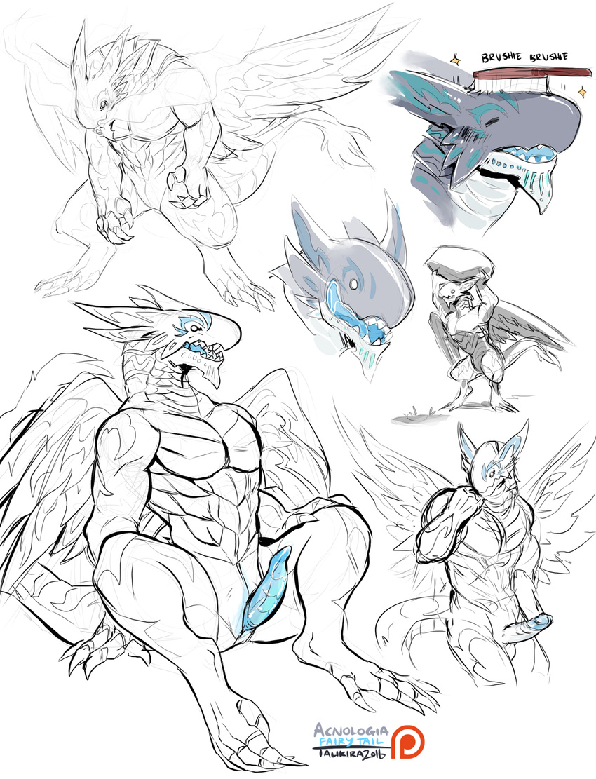 acnologia anthro biceps big_muscles dragon erection fairy_tail furikake male markings muscular muscular_male open_mouth patreon pecs penis reptile scales scalie solo teeth tongue western_dragon wings