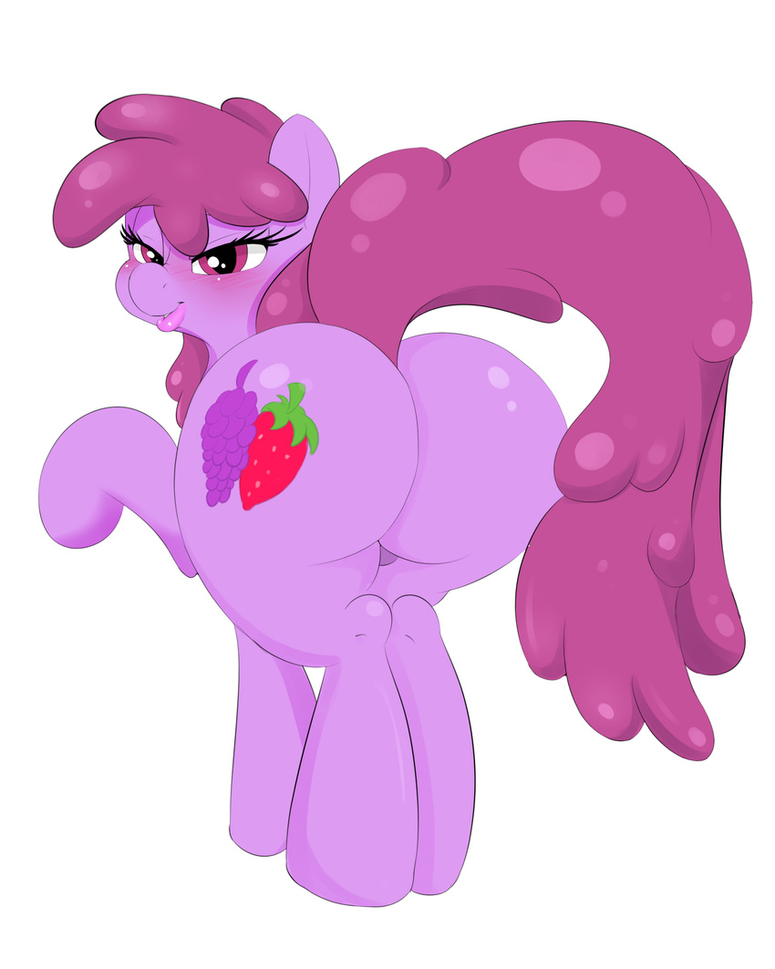 berry_punch_(mlp) blush butt cutie_mark digitaldomain123 earth_pony equine female feral friendship_is_magic hair horse looking_back mammal my_little_pony pony pose purple_eyes purple_hair smile solo