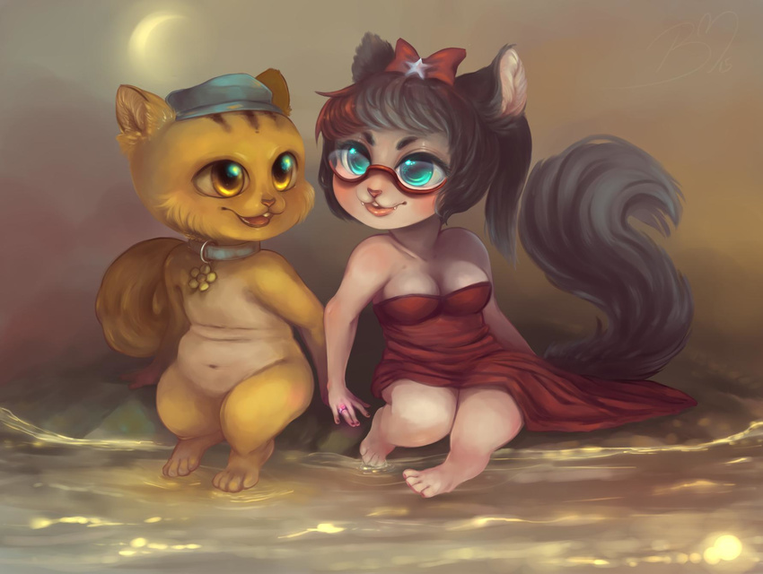 blue_eyes bow chibi chipmunk eyewear female glasses hat hi_resolution jewelpet male mammal married_status nova orange_eyes riverside rodent squirrel_cat titana