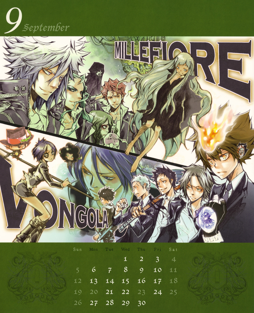 amano_akira byakuran calendar chrome_dokuro eyepatch gokudera_hayato heterochromia hibari_kyoya katekyo_hitman_reborn! lambo reborn rokudou_mukuro sasagawa_ryohei sawada_tsunayoshi yamamoto_takeshi