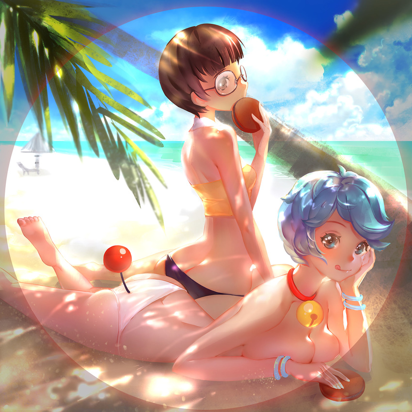 anthropomorphization ass bikini breast_hold cleavage doraemon doraemon_(character) genderswap megane nobi_nobita orry swimsuits tail topless