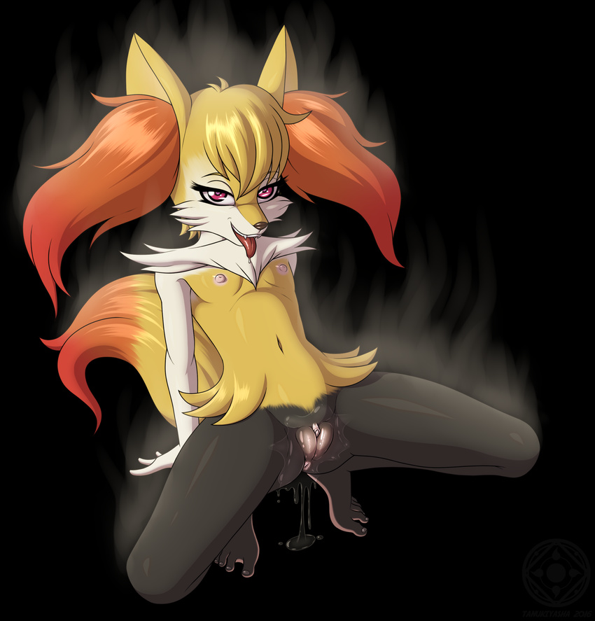 &lt;3 &lt;3_eyes 2016 anthro anthrofied anus areola black_background black_nose blonde_hair braixen canine clitoris drooling english_text female flat_chested fox fur hair half-closed_eyes hi_res in_heat inner_ear_fluff inviting long_hair looking_at_viewer mammal navel nintendo nipples nude open_mouth pink_eyes pink_nipples plump_labia pok&eacute;mon pok&eacute;morph pussy pussy_juice red_fur saliva seductive simple_background smile solo spread_legs spreading steam tanukiyasha teeth text tongue tongue_out trixxie_firebush video_games watermark white_fur yellow_fur young