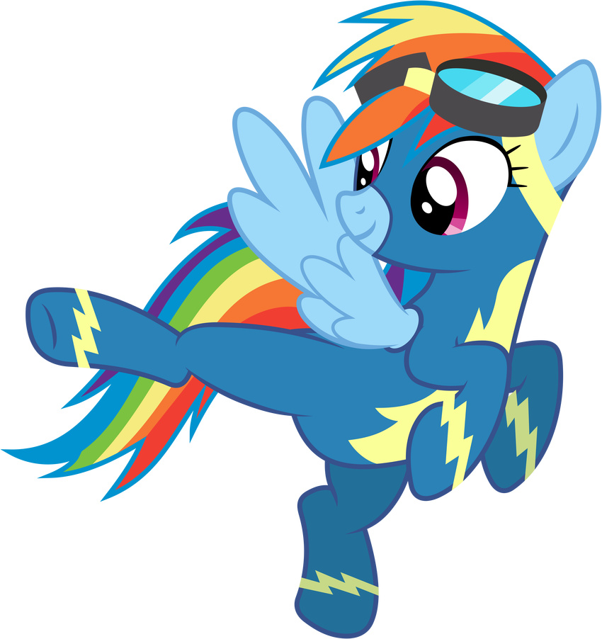 2016 90sigma absurd_res alpha_channel blue_feathers blue_fur clothing equine eyewear feathered_wings feathers female feral friendship_is_magic fur goggles hair hi_res mammal multicolored_hair multicolored_tail my_little_pony pegasus purple_eyes rainbow_dash_(mlp) rainbow_hair rainbow_tail simple_background smile solo transparent_background uniform wings