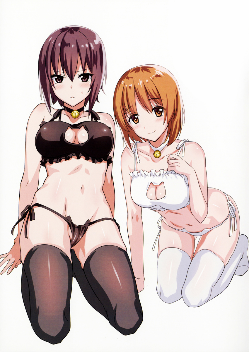 absurdres brown_eyes brown_hair cat_ear_panties cat_lingerie choker girls_und_panzer highres meme_attire multiple_girls nishizumi_maho nishizumi_miho orange_eyes orange_hair panties saikawa_yusa siblings sisters underwear