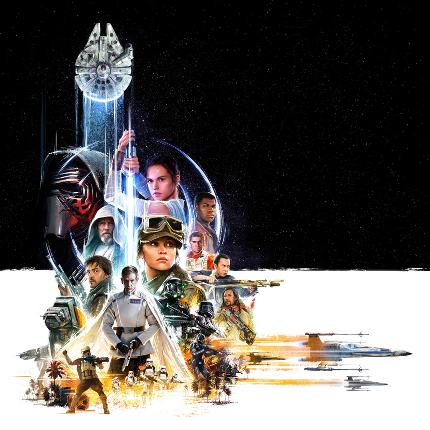armor at-act at-at baze beam_rifle beard bow_(weapon) box cape cassian_andor character_request chirrut crossbow dark_skin deathtrooper director_krennic energy_cannon energy_gun energy_sword epic facial_hair finn_(star_wars) flying galactic_empire gloves goggles hat helmet highres hood jacket jedi jyn_erso kylo_ren lightsaber looking_at_viewer luke_skywalker mask mecha military military_uniform millennium_falcon multiple_boys multiple_girls mustache official_art palm_tree pilot_suit poe_dameron promotional_art ray_gun realistic rebel_alliance redesign rey_(star_wars) rogue_one:_a_star_wars_story science_fiction serious sith soldier space space_craft star_(sky) star_wars star_wars:_the_force_awakens starfighter stormtrooper sword t-65_x-wing t-70_x-wing tree uniform vest walker weapon x-wing