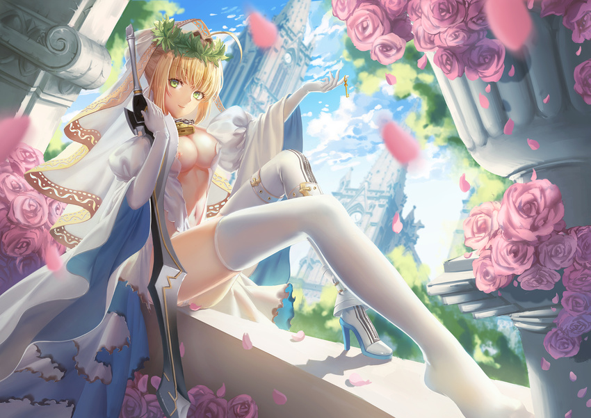 fate/extra fate/stay_night fate_(series) maomaozi nipples panties saber_bride saber_extra sword thighhighs underwear weapon
