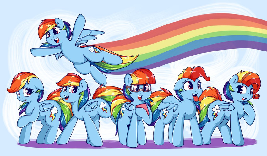 2016 alternate_hairstyle blue_feathers cutie_mark equine eyewear feathered_wings feathers female feral friendship_is_magic fur glasses hair horse impersonation lyricbrony mammal multicolored_hair my_little_pony pegasus pony rainbow_dash_(mlp) rainbow_hair shy tongue tongue_out wings