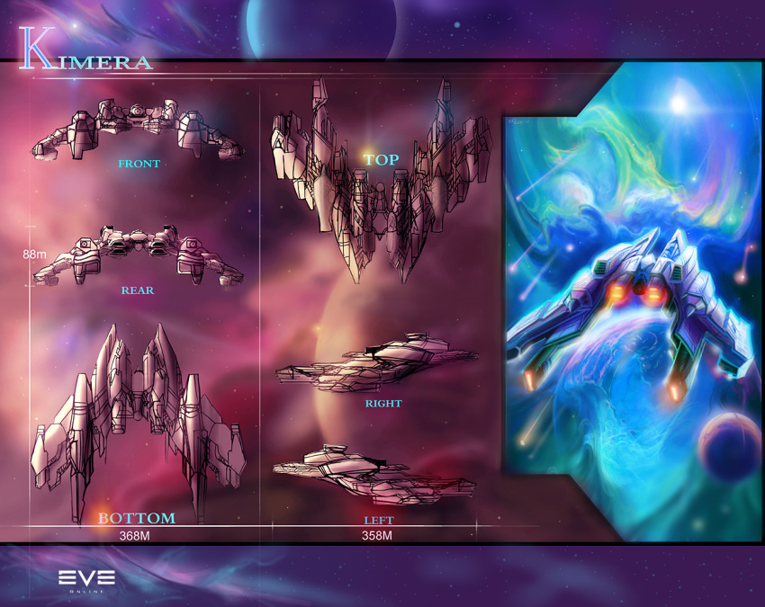 battlecruiser_(eve_online) commentary concept_art copyright_name eve_online flying from_behind from_side glowing logo military_vehicle multiple_views nebula no_humans original outdoors planet reference_sheet science_fiction space spacecraft thraxllisylia thrusters