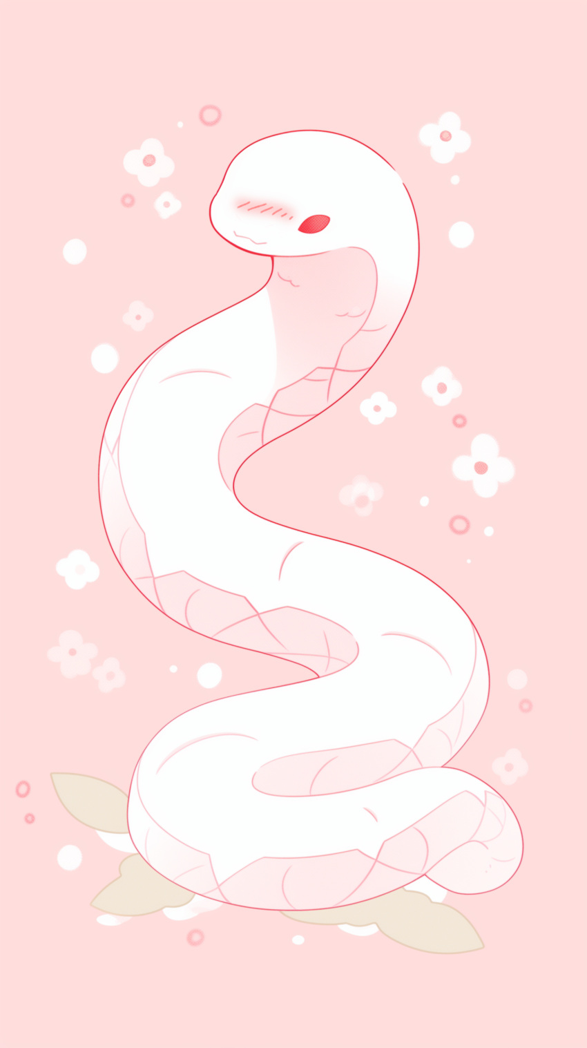 absurdres albino animal animal_focus anomimous blush floral_background highres no_humans original pink_background reptile snake white_snake