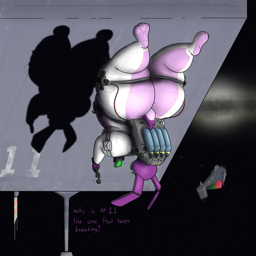 1:1 2020 3_toes aking animatronic anthro asking_self big_butt black_background bonnie_(fnaf) butt clothing colored countershade_tail countershading crossgender eyelashes feet female five_nights_at_freddy's freddy_in_space fur furgonomics galaxy hi_res holding_object holding_tool huge_butt in_space lagomorph leporid machine mammal mtf_crossgender obese obese_anthro obese_female overweight overweight_anthro overweight_female pawpads purple_body purple_countershading purple_ears purple_fur purple_tail purple_text rabbit rear_view robot science_fiction scottgames scut_tail shaded shadow short_tail simple_background solo space spacecraft spacesuit star tail text thatoneaceguy thick_thighs tight_clothing toes tools upside_down vehicle white_spacesuit wide_hips zero_gravity