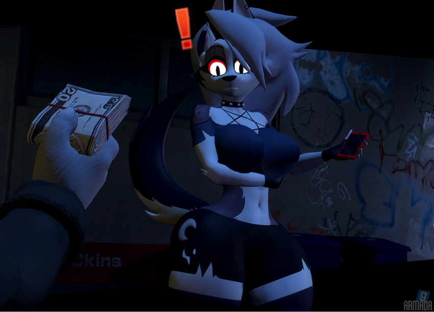 3d_(artwork) alley anthro armada_(artist) big_breasts breasts canid canid_demon canine canis clothed clothing collar demon digital_media_(artwork) duo ears_up electronics fan_character female fur garry's_mod goth grey_body hair hellhound helluva_boss holding_object holding_phone humanoid legwear loona_(helluva_boss) male male/female mammal money mythological_canine mythological_creature mythology offering_money phone raised_tail sega sonic_the_hedgehog_(series) surprised_expression tail thigh_highs white_body white_eyes white_fur white_hair wolf