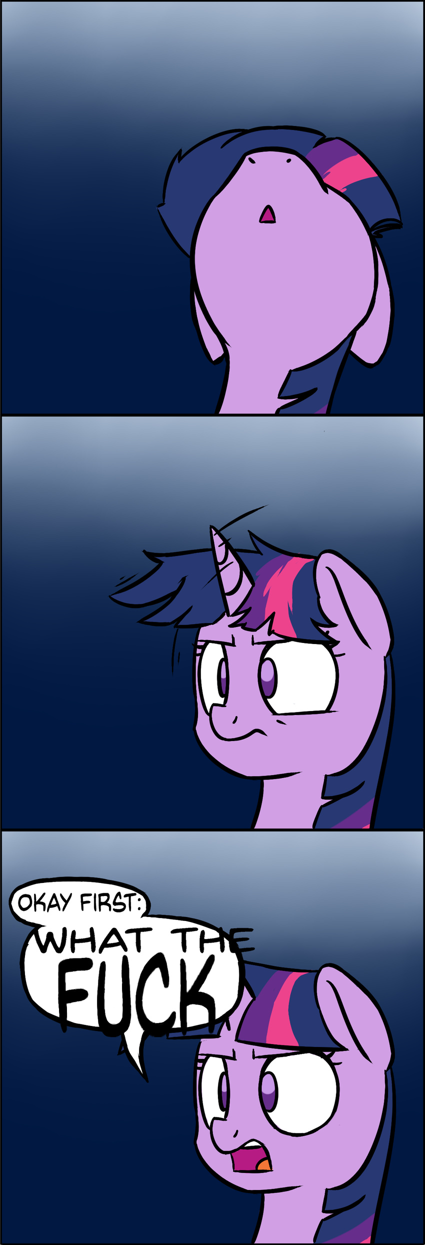 2016 comic dialogue english_text equine female feral friendship_is_magic hair horn looking_up mammal my_little_pony open_mouth purple_eyes reaction_image simple_background solo text twilight_sparkle_(mlp) unicorn victoreach