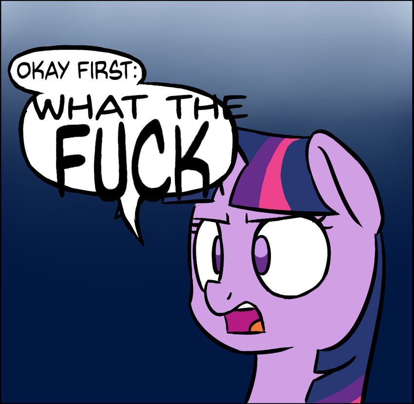 2016 dialogue edit english_text equine female feral friendship_is_magic hair horn mammal my_little_pony open_mouth purple_eyes reaction_image simple_background solo text twilight_sparkle_(mlp) unicorn victoreach