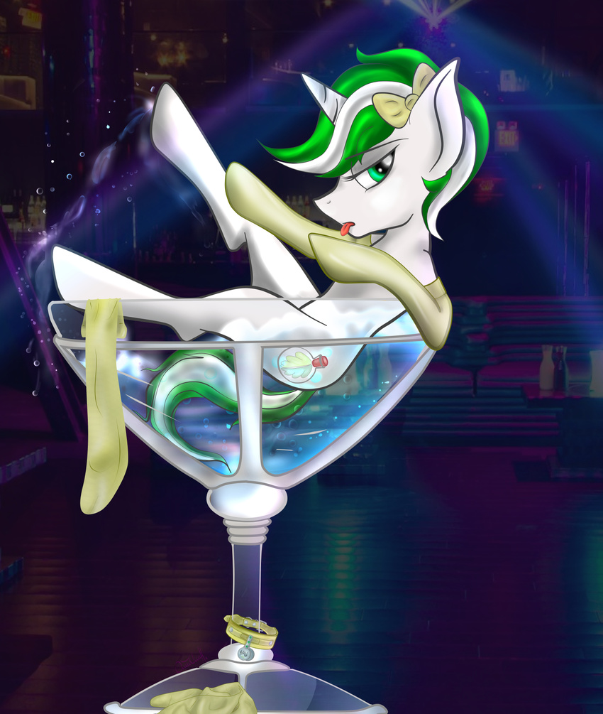 bar belt clothing club_(disambiguation) cup cutie dainoth drinking equine glass horn horse jewelry legwear lights mammal mark martini mintleaf my_little_pony necklace night pony ribbons stockings tongue unicorn ych