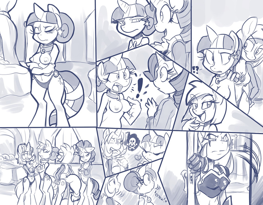 anthro anthrofied breasts clothed clothing comic earth_pony equine female friendship_is_magic group horn horse kayla-na mammal monochrome my_little_pony nipples panties pinkie_pie_(mlp) pony rarity_(mlp) topless twilight_sparkle_(mlp) underwear unicorn