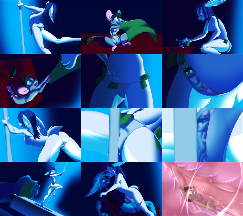 anthro blue_eyes bottomless breasts butt clothed clothing comic dancing digital_media_(artwork) eyeofcalamity female fur group hair internal lagomorph larger_female male male/female mammal micro money mouse penetration penis pocket-mouse pole pole_dancing pussy pussy_juice rabbit rodent sequence sex size_difference smaller_male stripper stripper_pole thong topless unbirthing underwear vaginal vaginal_penetration vore