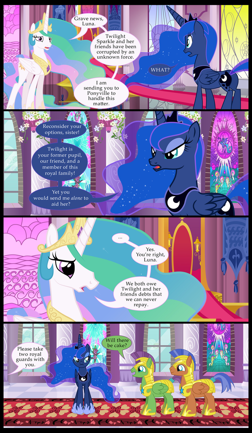 2016 armor comic equine female friendship_is_magic galea helmet horn mammal mlp-silver-quill my_little_pony pegasus princess_celestia_(mlp) princess_luna_(mlp) royal_guard_(mlp) winged_unicorn wings