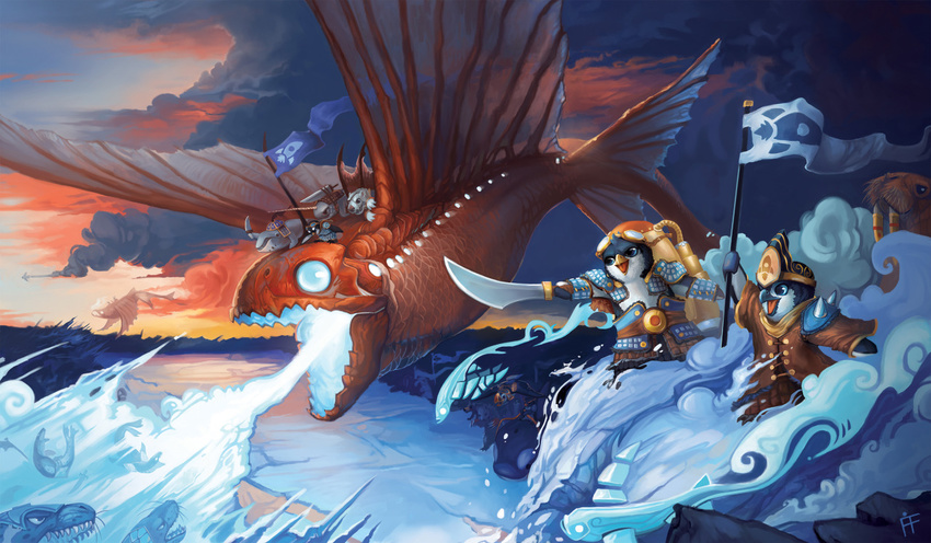 andrea_radeck army avalanche avian bear bird brandishing cetacean fish flag flying holding_object holding_weapon ice ice_breath lizard mammal marine narwhal penguin pinniped polar_bear reptile saber scalie signature size_difference snow walrus war wave weapon whale wings
