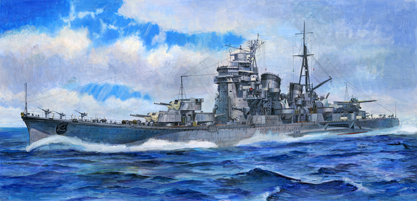 cannon cruiser imperial_japanese_navy japanese_flag kikumon koizumi_kazuaki_production military military_vehicle ocean seaplane ship turret warship watercraft