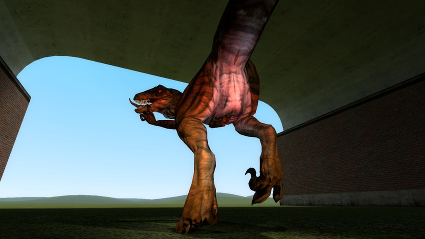 2016 3d_(artwork) bedroom_eyes butt claws digital_media_(artwork) dinosaur female feral garry's_mod half-closed_eyes hi_res looking_at_viewer nude open_mouth pussy raised_tail raptor reptile scalie seductive solo teeth theropod toe_claws tongue