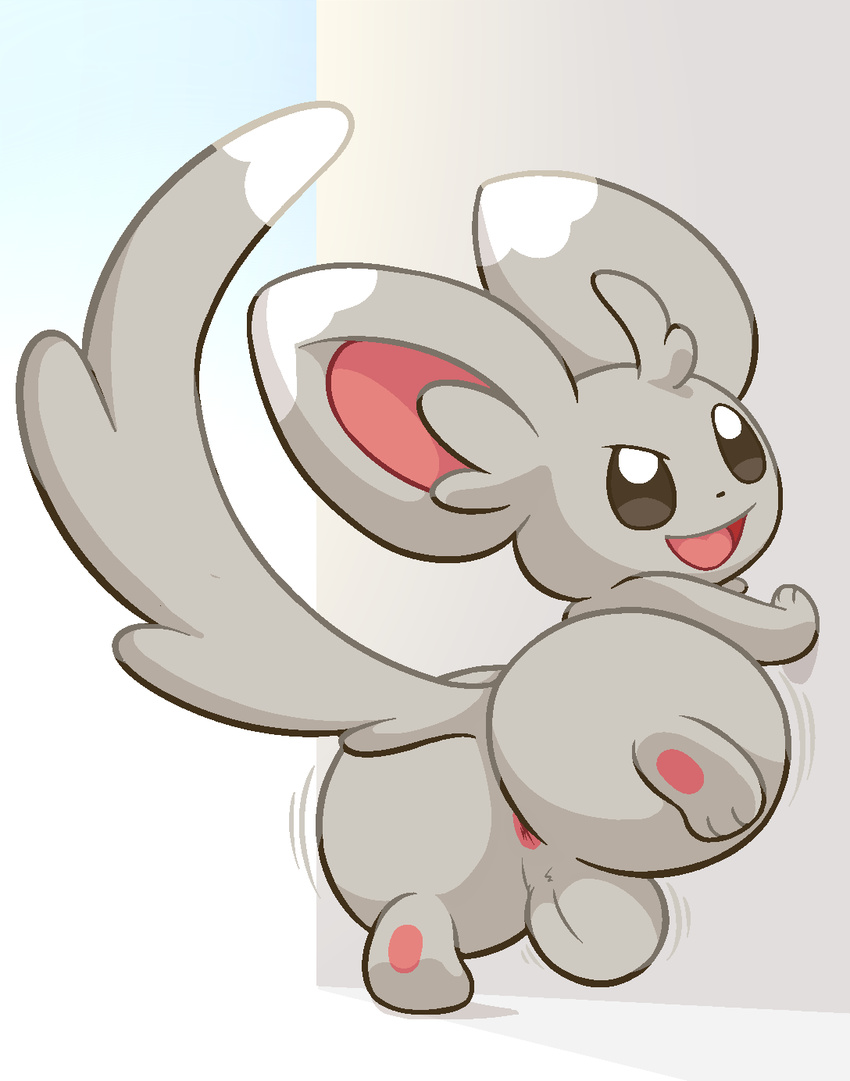 anus balls butt feral looking_at_viewer male minccino nintendo open_mouth pok&eacute;mon simple_background smile solo video_games white_background yowesephth