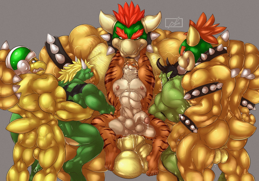 abs anal anal_penetration animal_genitalia anthro armlet armor armpits army balls bdsm beak belly biceps big_balls big_penis black_hair blonde_hair blue_eyes body_hair bottomless bowser bowser_jr. bracelet butt chest_hair claws clenched_teeth clothed clothing collar cum cum_inside danandnite dragon erection father gangbang green_eyes grin grope group group_sex hair hammer_bro hand_on_chest hand_on_head hand_on_shoulder helmet hi_res huge_penis humanoid_penis jewelry koopa licking male male/male mario_bros markings muscular muscular_male nintendo nipples nude orgasm parent pecs penetration penis red_eyes red_hair reptile scalie sex simple_background size_difference smaller_male smile son spiked_armlet spiked_bracelet spiked_collar standing symbol teeth thick_penis tongue tongue_out topless turtle vein veiny_penis video_games