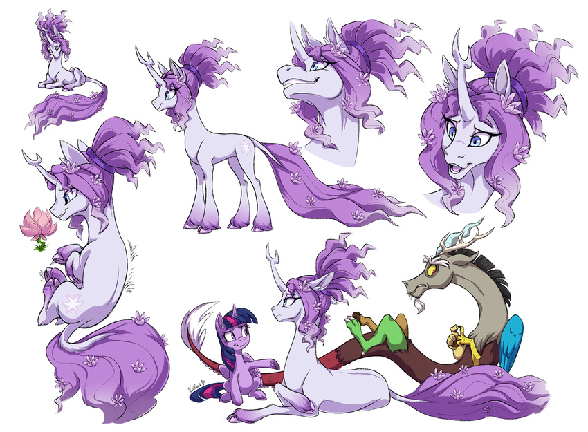 2016 blue_eyes discord_(mlp) draconequus equine feral flower friendship_is_magic group harmony_(mlp) heilos horn mammal my_little_pony open_mouth plant purple_eyes twilight_sparkle_(mlp) unicorn winged_unicorn wings yellow_eyes