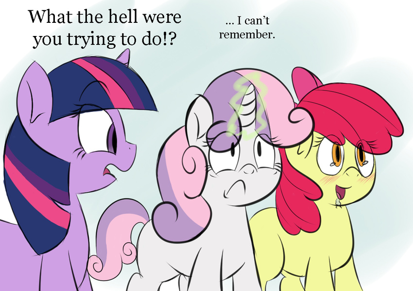 apple_bloom_(mlp) blush english_text equine female feral friendship_is_magic frown group hair horn horse mammal my_little_pony open_mouth porkboy red_hair smile sweetie_belle_(mlp) tears text tongue twilight_sparkle_(mlp) unicorn