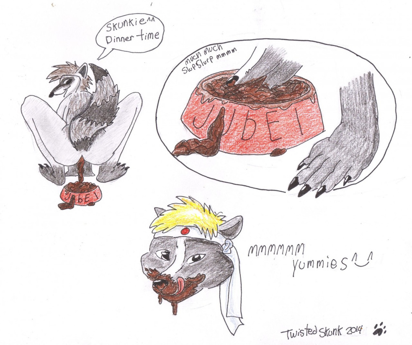 dogbowl drity eatting feces headband jubei licking male male/male mammal messy naughty ninja potty raccoon scat skunk tongue tongue_out twistedskunk