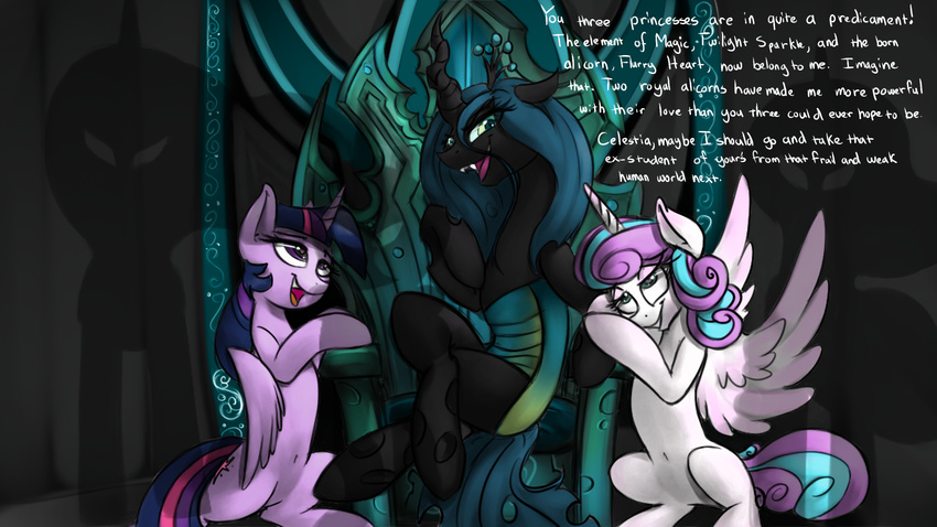 2016 aged_up chair changeling cutie_mark dialogue english_text equine feathered_wings feathers female feral flurry_heart_(mlp) friendship_is_magic group hair hi_res horn long_hair mammal multicolored_hair my_little_pony open_mouth queen_chrysalis_(mlp) sitting text throne twilight_sparkle_(mlp) two_tone_hair winged_unicorn wings xxmarkingxx