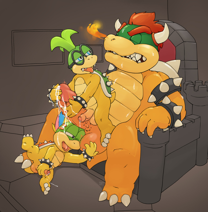 age_difference anthro argon_vile ball_fondling balls bowser bumped_penis chair clenched_teeth dripping eyes_closed eyewear fire fire_breathing fondling glasses group handjob humanoid_penis iggy_koopa incest koopa koopaling lemmy_koopa mario_bros masturbation nintendo on_lap on_top on_top_of one_eye_closed penile_masturbation penis precum precum_string scalie size_difference spiked_bracelet straining sweat teeth throne tongue tongue_out two_subs_one_dom uncut video_games