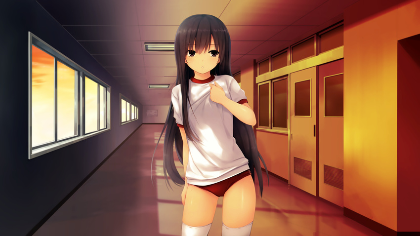 black_hair blue_eyes coffee-kizoku cure_girl gym_uniform kunimura_kotone long_hair photoshop scan sunset wet white