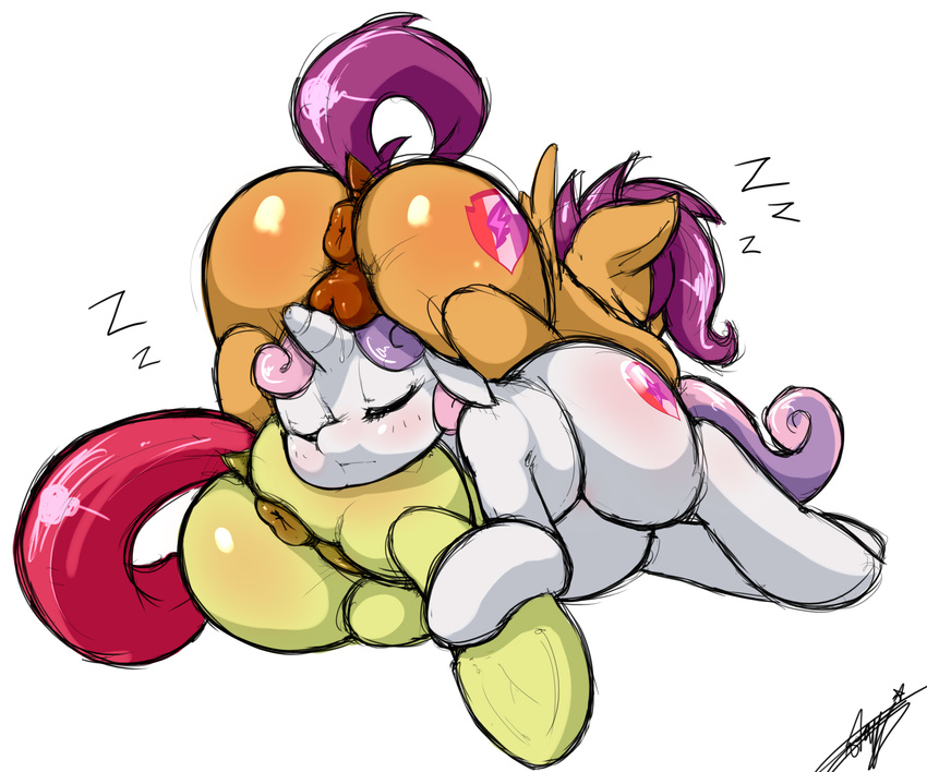 2016 anus apple_bloom_(mlp) butt child cub cutie_mark cutie_mark_crusaders_(mlp) dock earth_pony equine eyes_closed female feral friendship_is_magic group hair hooves horn horse lying mammal multicolored_hair my_little_pony pegasus pony purple_hair pussy scootaloo_(mlp) simple_background sleeping sound_effects starykrow sweetie_belle_(mlp) two_tone_hair underhoof unicorn white_background wings young zzz