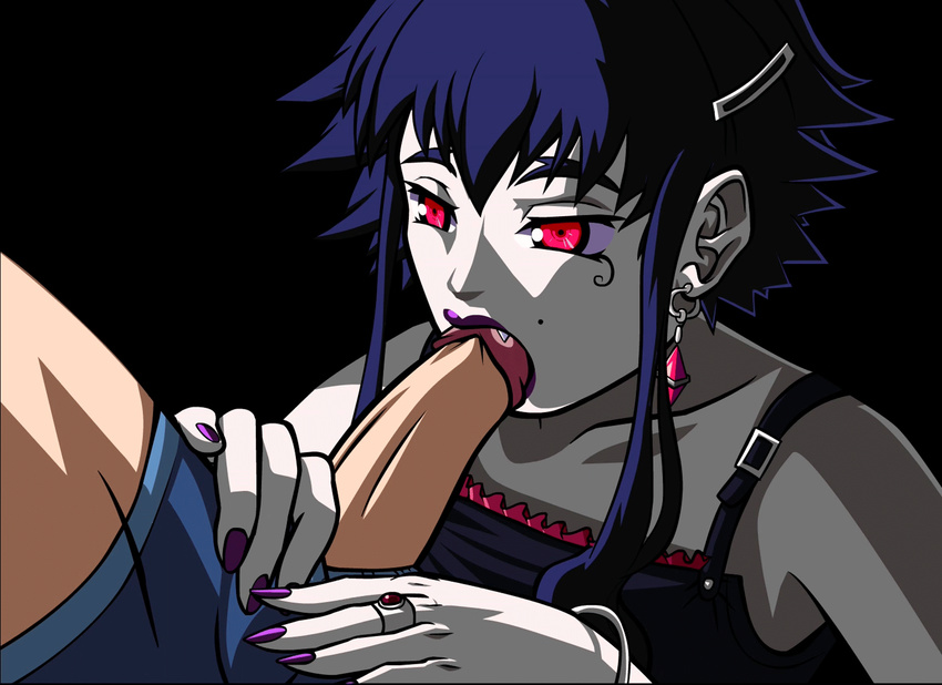 1boy 1girl animated animated_gif earring edit fellatio glans_licking licking nail_polish oral pov red_eyes ring simple_background solo_focus tongue umeko vampire zone