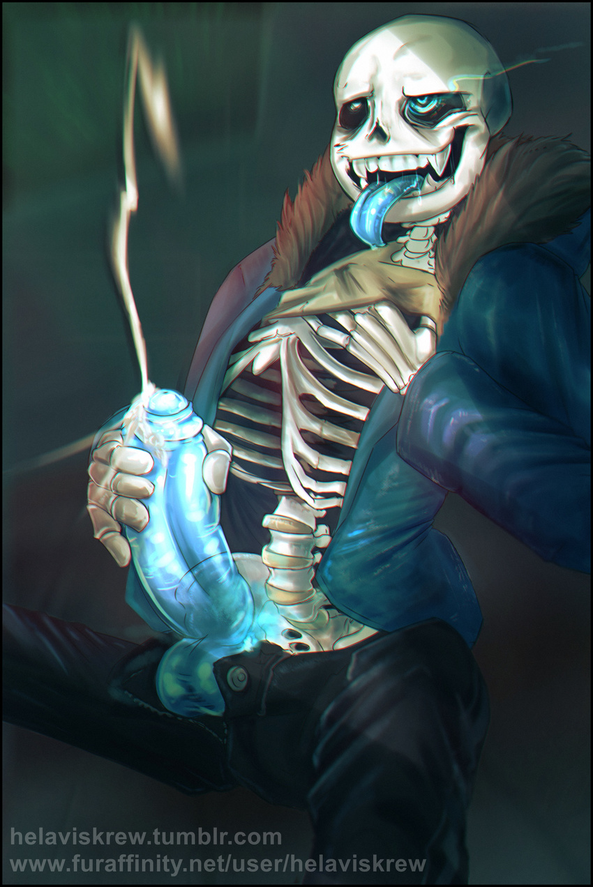 bone cum erection glowing helaviskrew invalid_color invalid_tag male masturbation monster neon orgasm penis ribs sans_(undertale) skeleton solo tongue undertale video_games