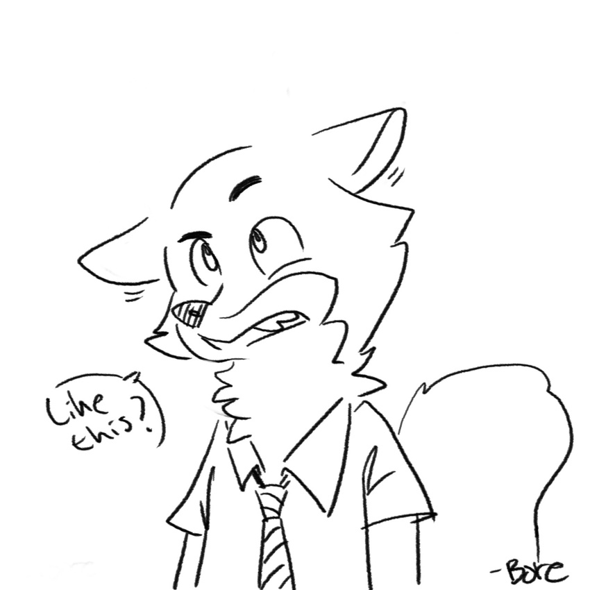 1:1 2016 animated anthro bore_(artist) canine clothed clothing digital_media_(artwork) disney ear_twitch english_text fox fur humor line_art mammal monochrome necktie nick_wilde portrait simple_background solo text what white_background zootopia