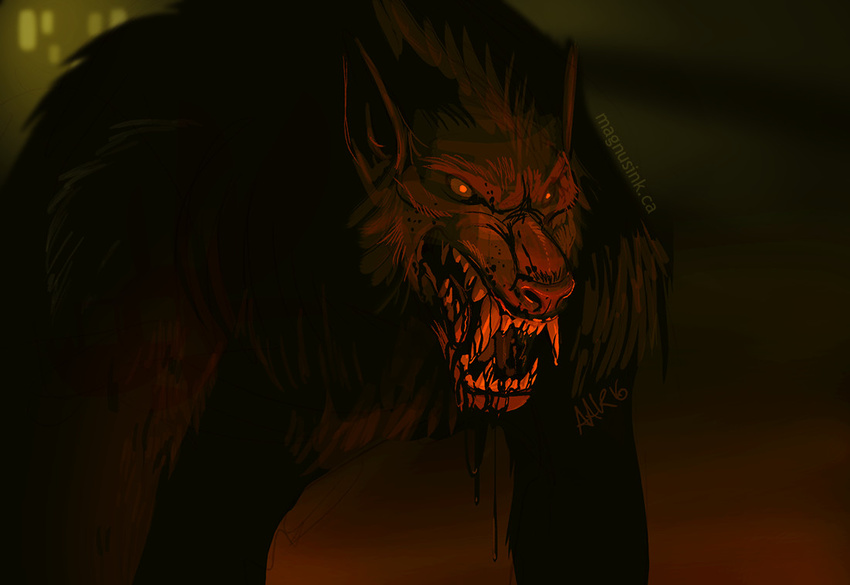 anthro blood canine fangs fur mammal night open_mouth red_eyes snarling were weremagnus werewolf wolf