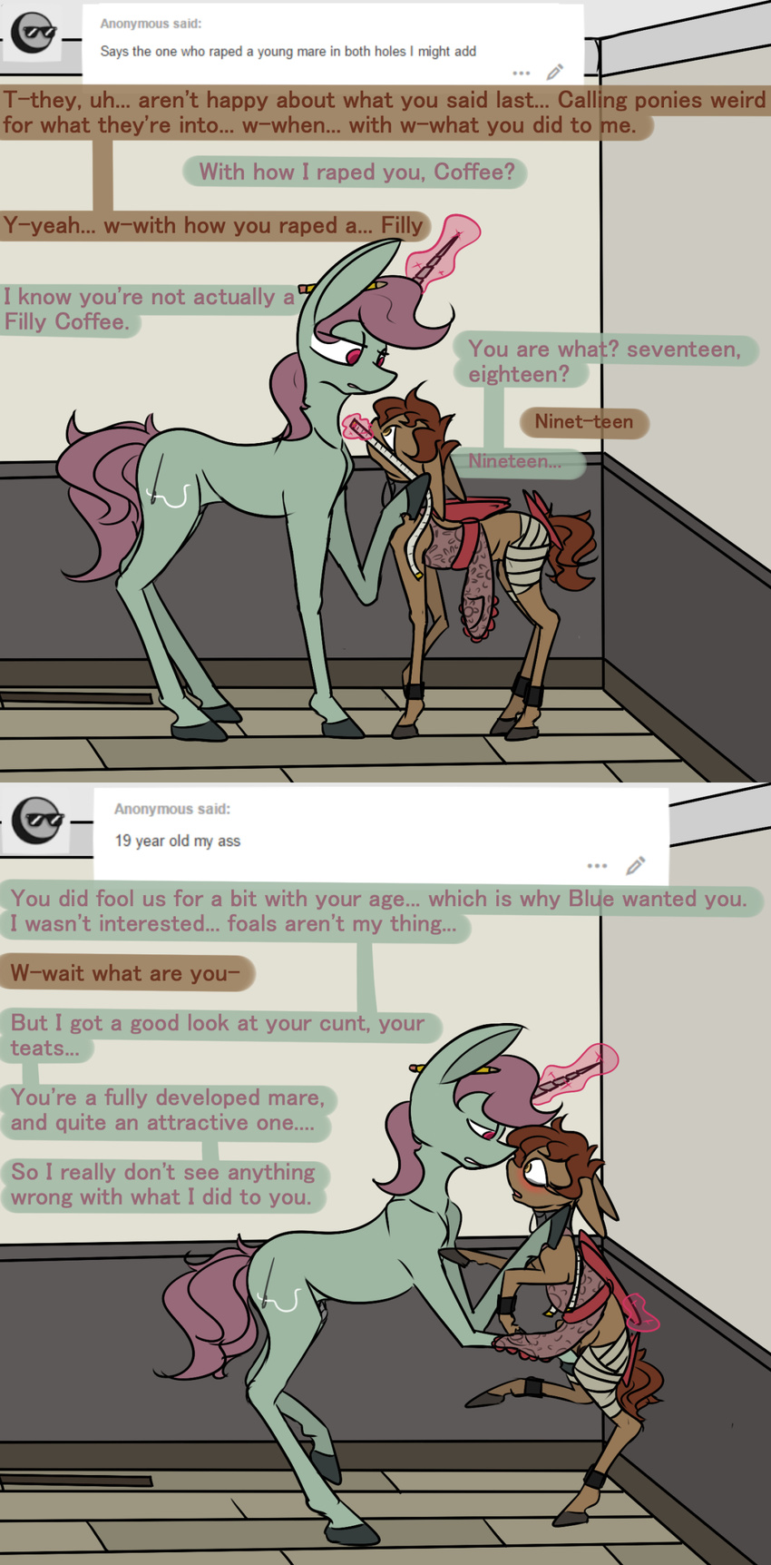 ... apron ask_blog clothing collar cutie_mark dialogue equine female horn magic male mammal my_little_pony omnipresentcrayon penis text unicorn