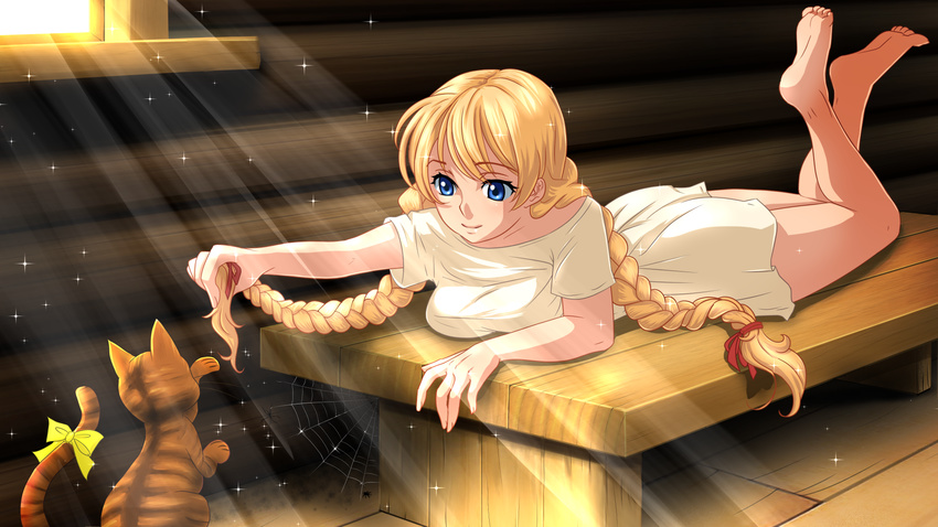 blonde_hair blue_eyes braid cat game_cg huyase orikanekoi slavya-tan tagme travnica twin_braids