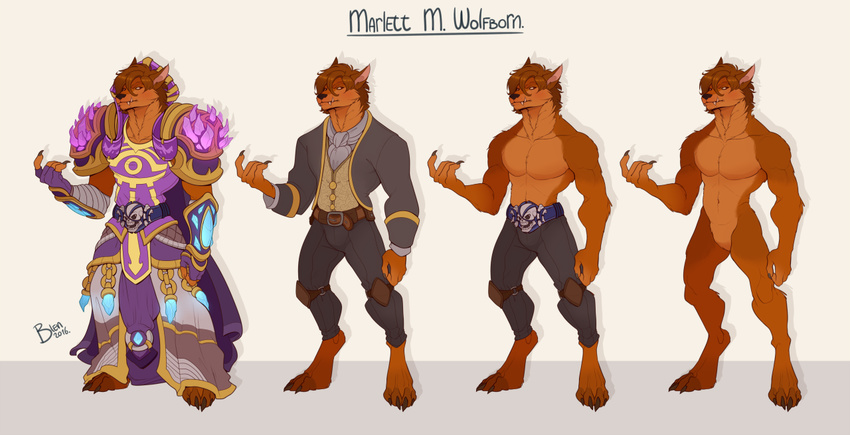 anthro biceps blencem_(artist) canine chain claws clothed clothing crystals fur hair humanoid male mammal model_sheet muscular muscular_male nude pecs robe simple_background skull solo standing teeth toe_claws video_games warcraft were werewolf white_background wolf worgen