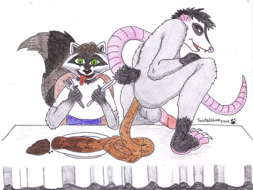 balls butt eatting feces feet hungery invalid_tag male male/male mammal marsupial naughty opossum paws penis potty raccoon scat toung twistedskunk