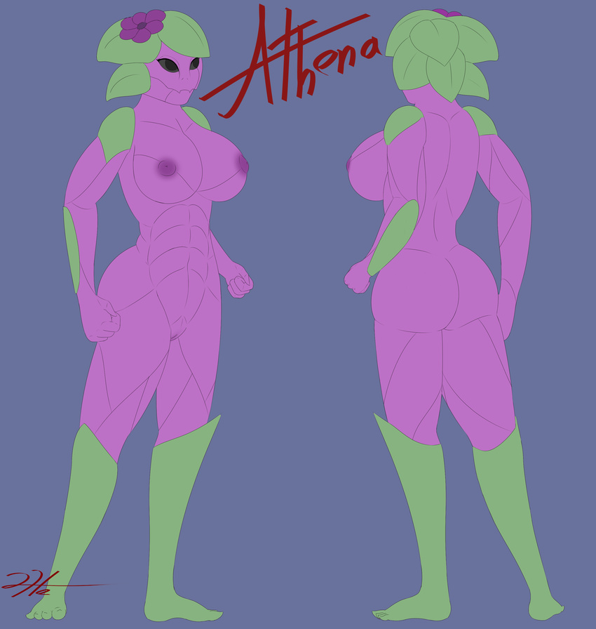 2016 abs alien anthro areola big_breasts black_eyes breasts butt clothed clothing digital_media_(artwork) female flora_fauna floran helium2 hi_res huge_breasts humanoid model_sheet muscular nipples nude plant pussy simple_background solo standing starbound topless video_games