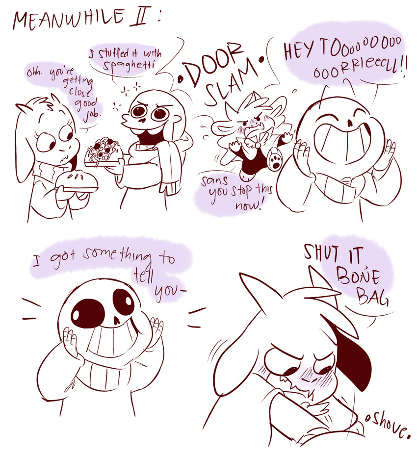 animated_skeleton asgore_dreemurr bone cape caprine clothing cute fangs goat horn littletale long_ears mammal mudkipful nervous papyrus_(undertale) robe sans_(undertale) skeleton toriel undead undertale video_games young