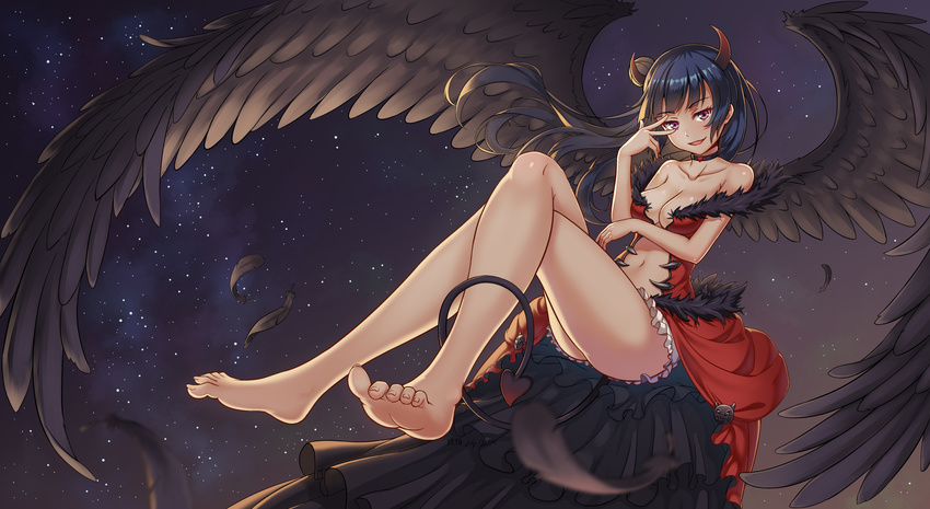 ass dress feet horns kohaku_(ambermoe) love_live!_sunshine!! no_bra tsushima_yoshiko wings