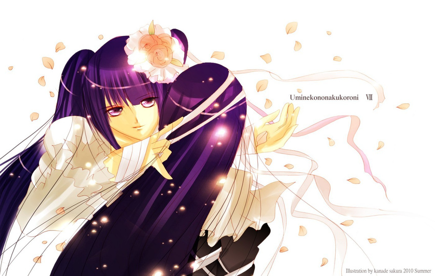 bad_id bad_pixiv_id bandages blue_hair flower frederica_bernkastel furudo_erika hair_ornament kanade_sakura long_hair multiple_girls twintails umineko_no_naku_koro_ni