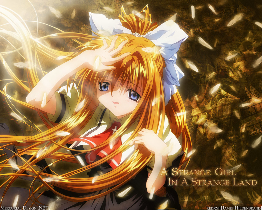 air artist_request blonde_hair kamio_misuzu long_hair school_uniform solo wallpaper