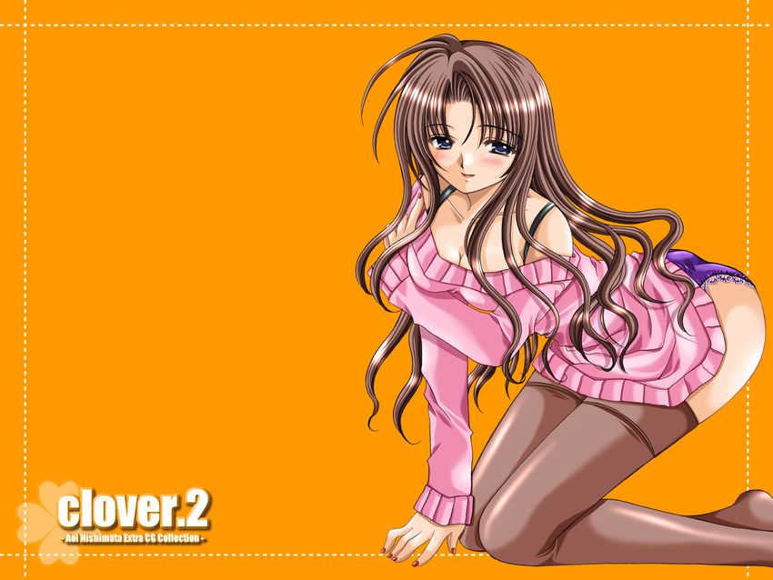 clover_(game_cg) highres long_sleeves nishimata_aoi solo sweater thighhighs wallpaper
