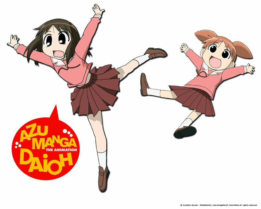 2girls azumanga_daioh azumanga_daiou kasuga_ayumu mihama_chiyo multiple_girls official_art school_uniform serafuku simple_background wallpaper