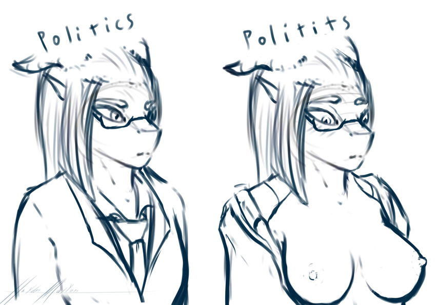 anthro breasts clothing dragon eyewear female glasses haydn_malyon horn uniform veronica_downing yaff_(copyright)