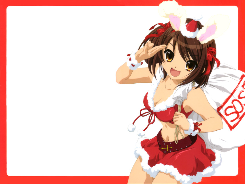bunnygirl christmas santa_costume santa_hat suzumiya_haruhi suzumiya_haruhi_no_yuuutsu white